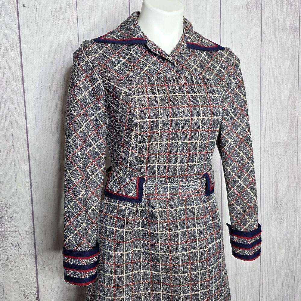 Vintage Alfred Werber Plaid Mod Shirt Dress Belted 60s 70s Midi, sz Small - Picture 2 of 6